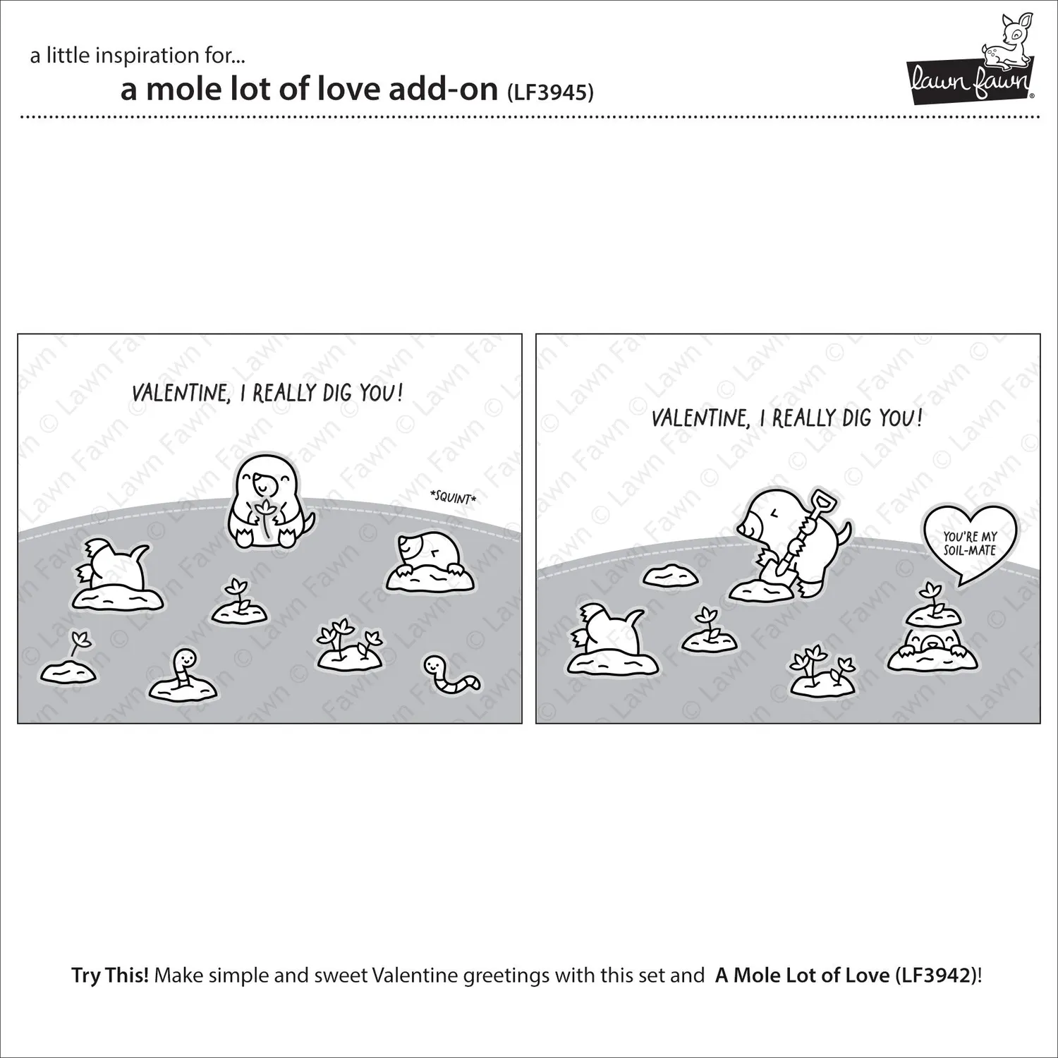 Lawn Fawn A Mole Lot of Love Add-On Stempel Valentinstag