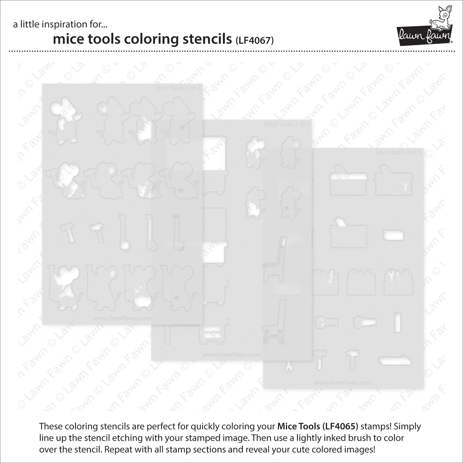 Lawn Fawn Mice Tools Coloring Stencils Mäuse 3-tlg.