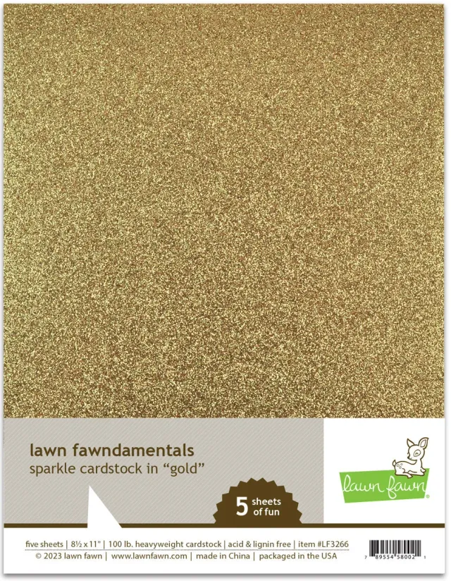 Lawn Fawn Sparkle Cardstock LF3266 Glitzerpapier Gold 5 Blatt