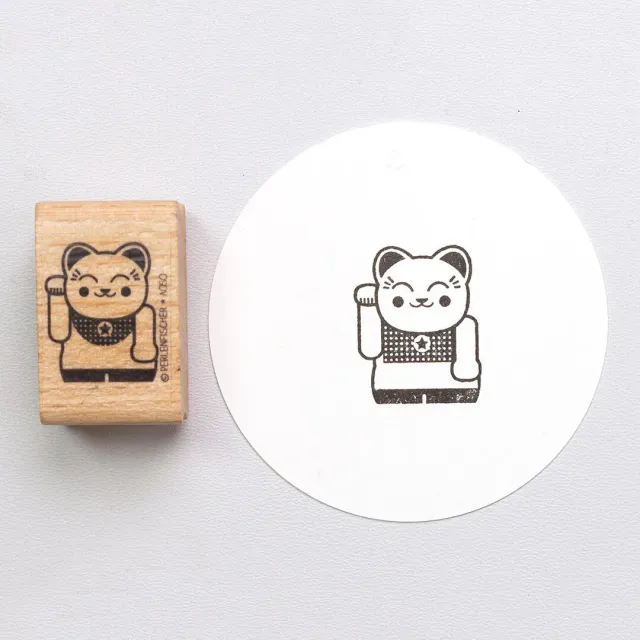 Perlenfischer Winkekatze Stempel 30x24 mm Holz