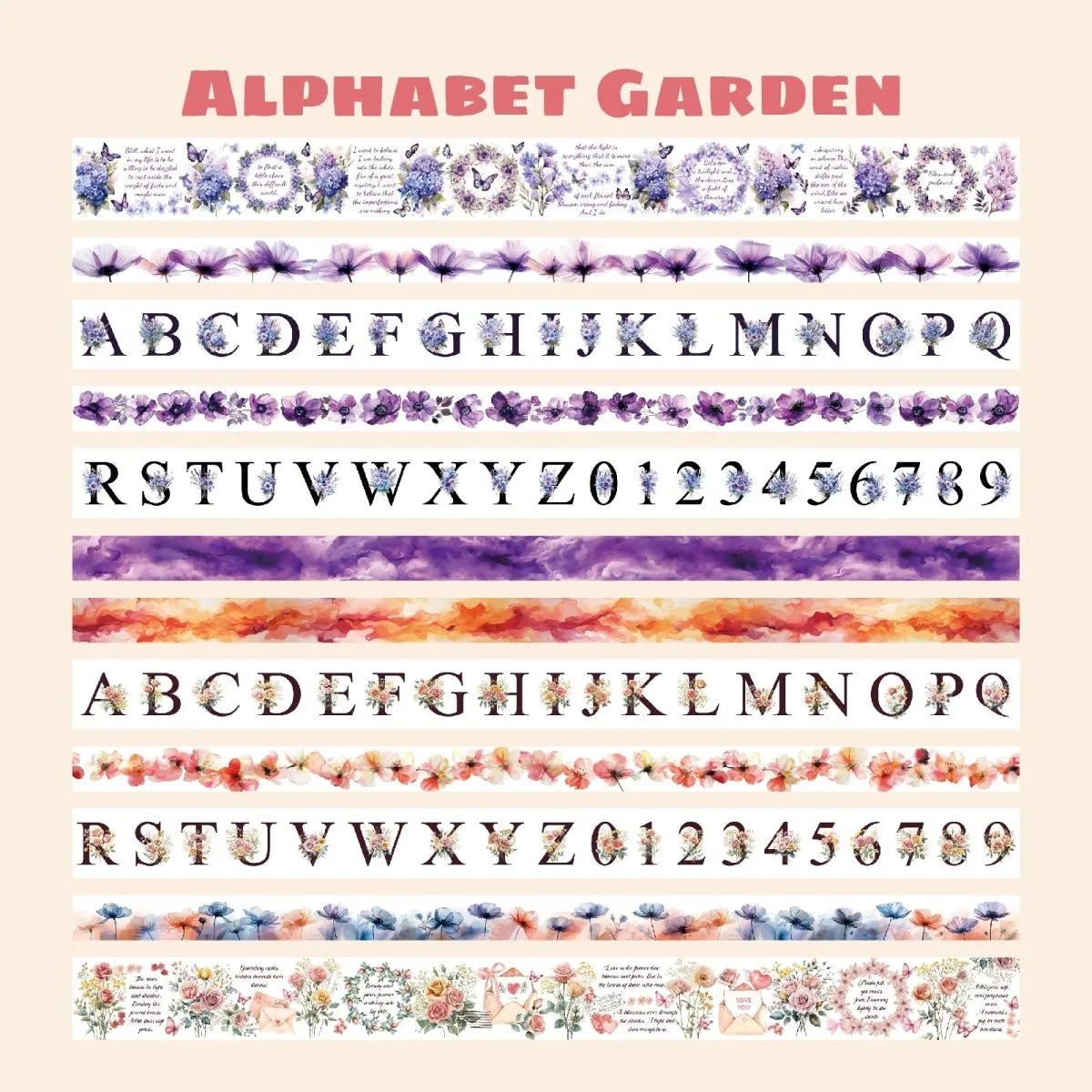 Ieebee Alphabet Washi Tape Set 24 Rollen floral Buchstaben