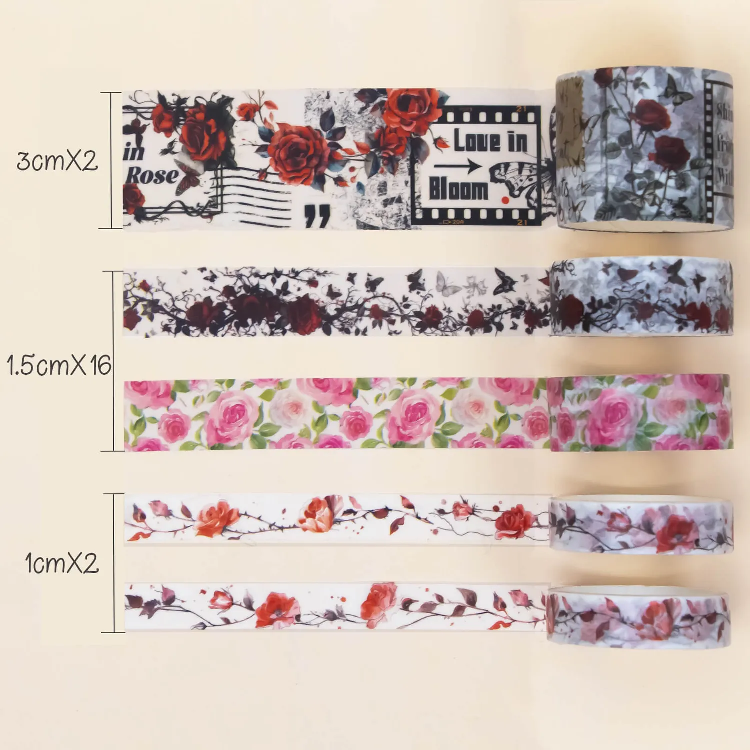 Ieebee Rose Washi Tape Set 20 Rollen Vintage Rosen