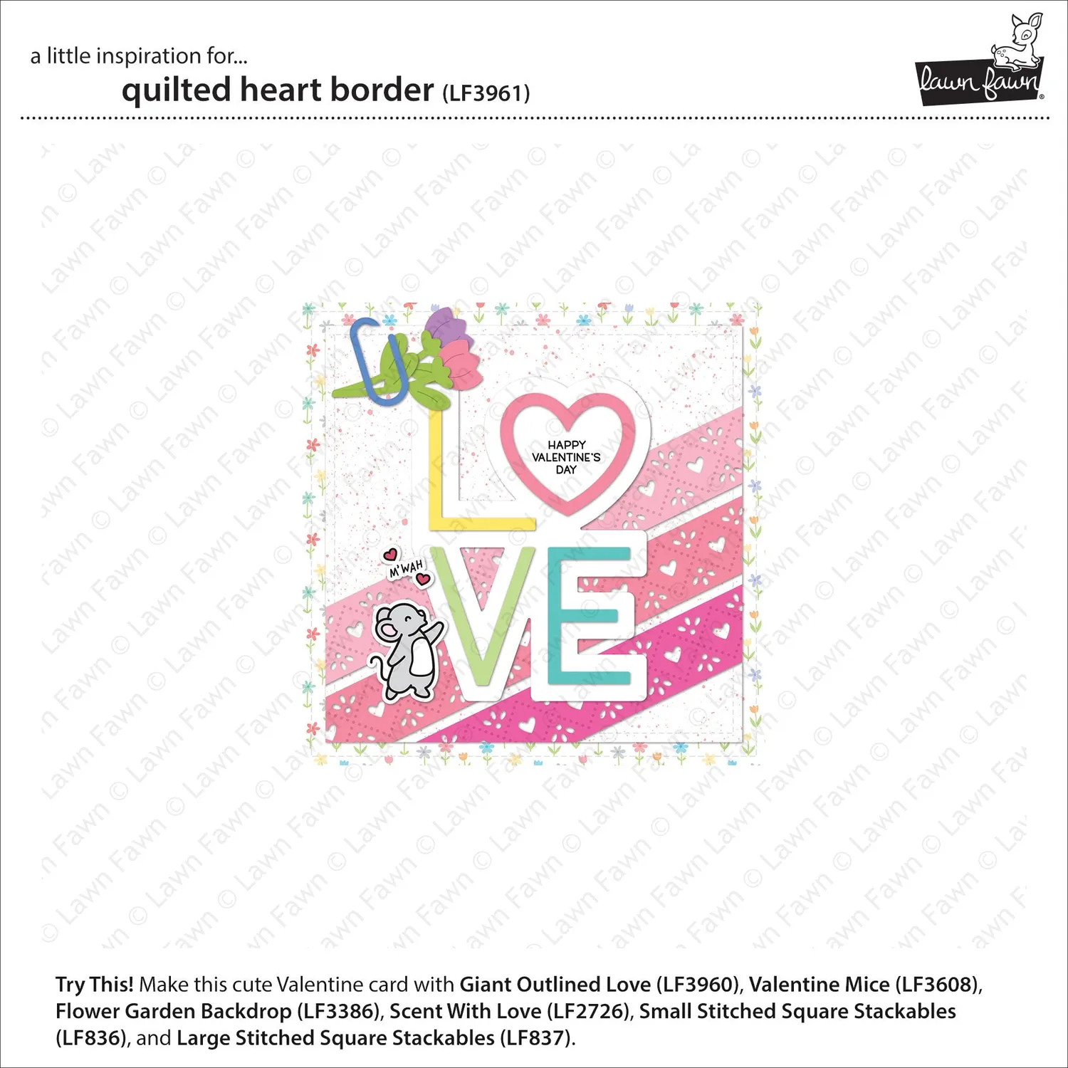 Lawn Fawn Lawn Cuts Quilted Heart Border Stanze gesteppt
