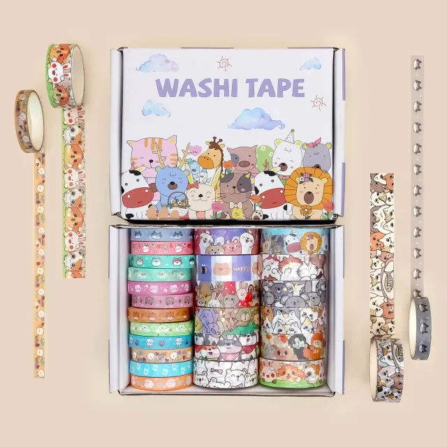 Ieebee Cat & Dog Washi Tape Set 24 Rollen Kawaii
