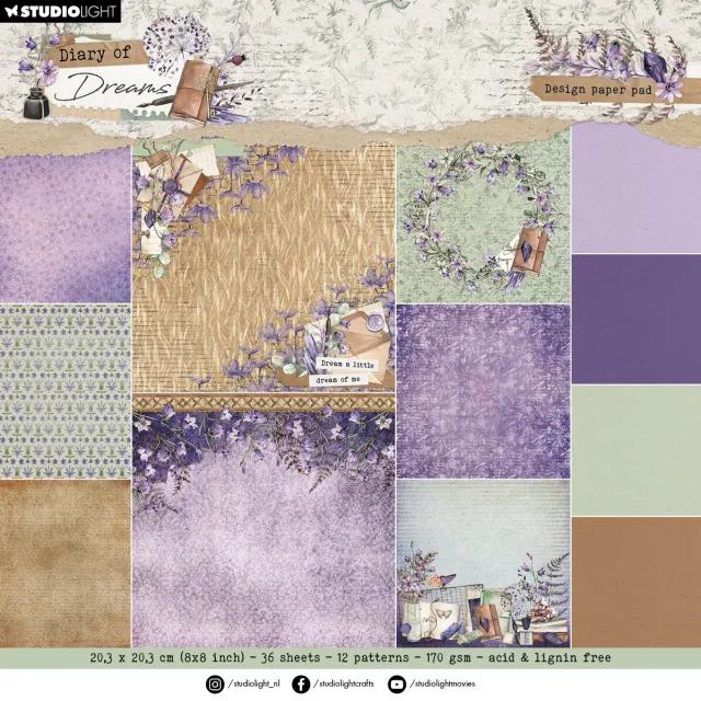 StudioLight Diary of Dreams Background Designpapierblock 20cm