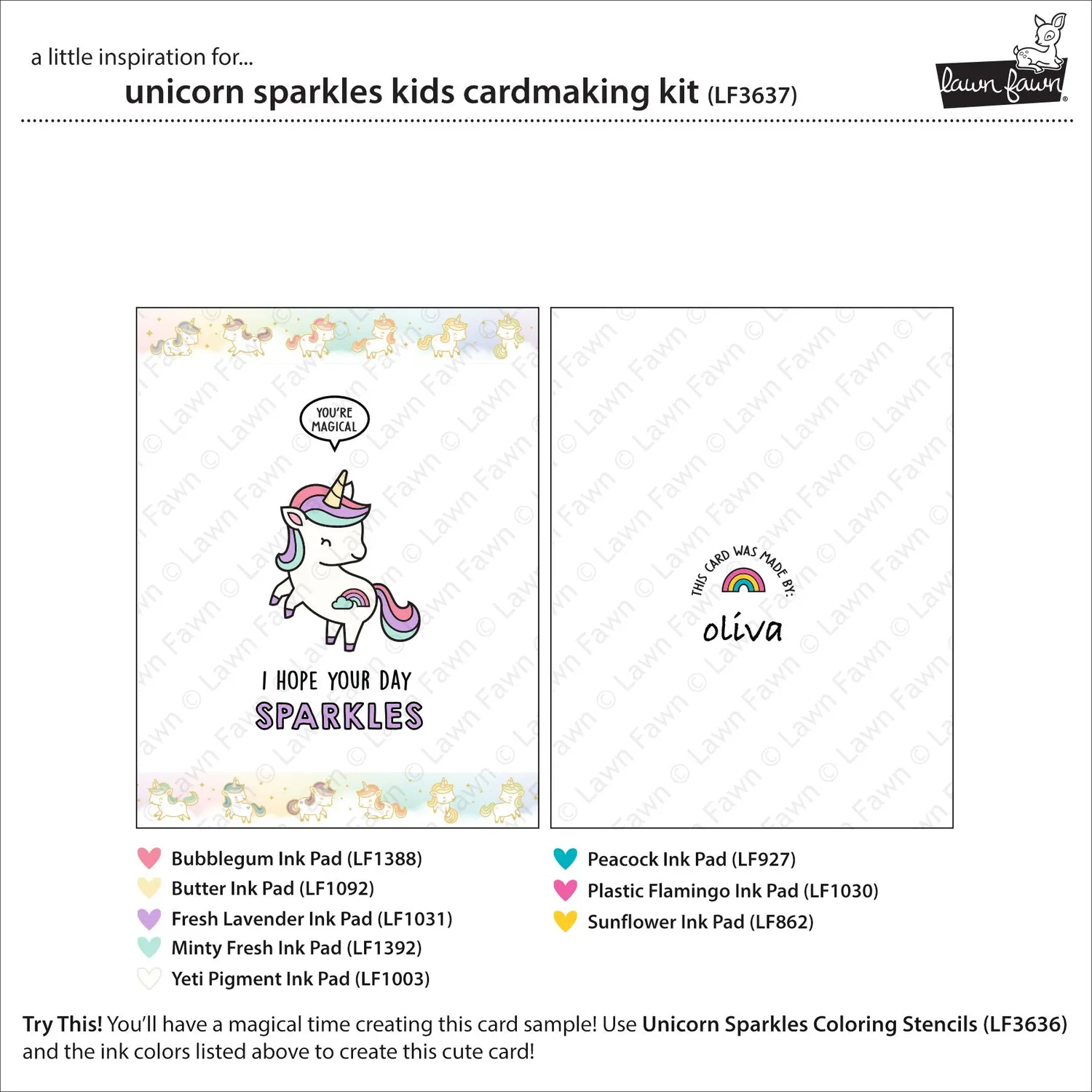 Lawn Fawn Unicorn Sparkles Karten-Bastelset Kinder 10 Karten