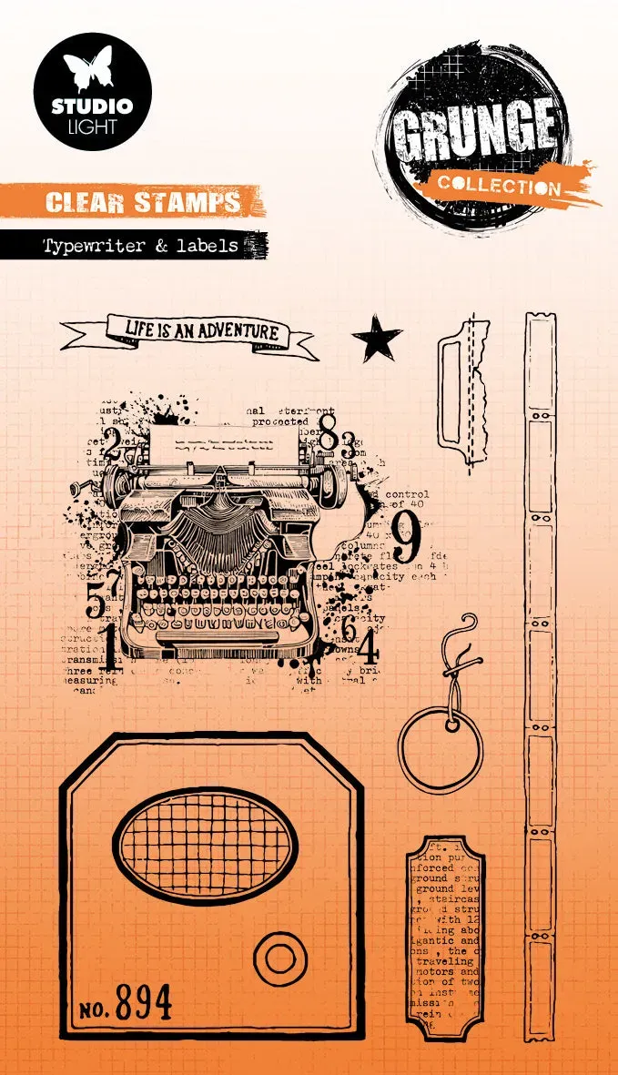 Studio Light Grunge Clear Stempel Typewriter & Labels 93x136 mm