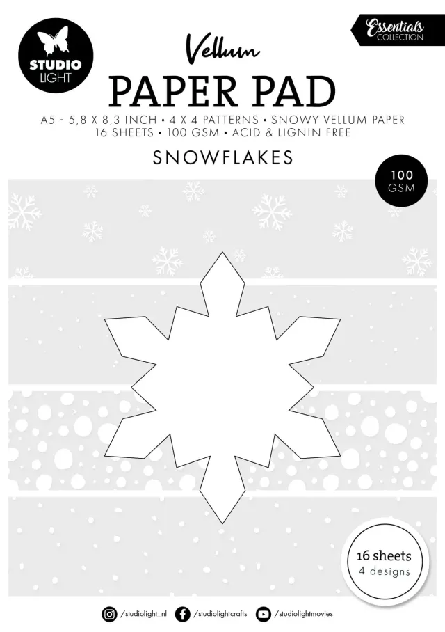 StudioLight Essentials Vellum Papierblock Snowflakes 16 Blatt