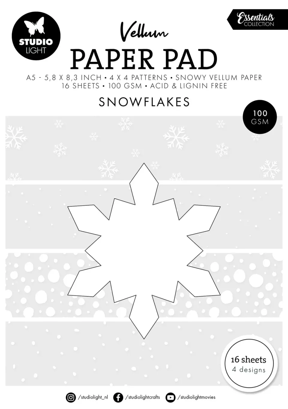StudioLight Essentials Vellum Papierblock Snowflakes 16 Blatt
