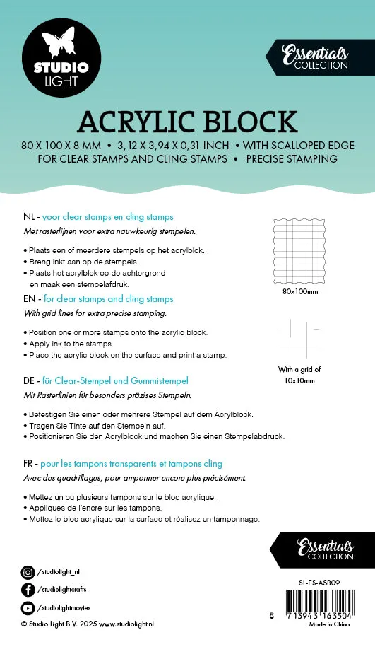 Studio Light Essentials Acrylstempelblock 80x100 mm mit Raster