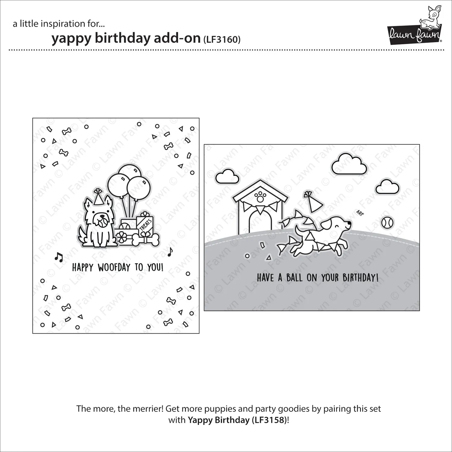 Lawn Fawn Yappy Birthday Add-On Stempel Hunde Party