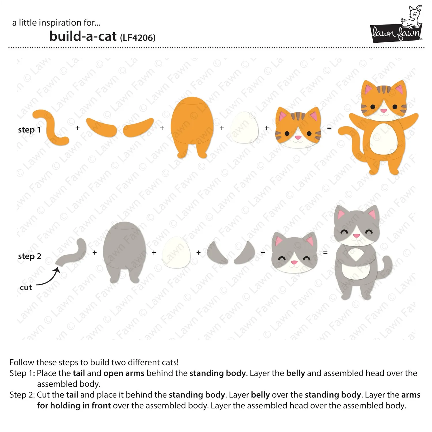 Lawn Fawn Build-A-Cat Lawn Cuts Stanzschablonen Katze 18-teilig