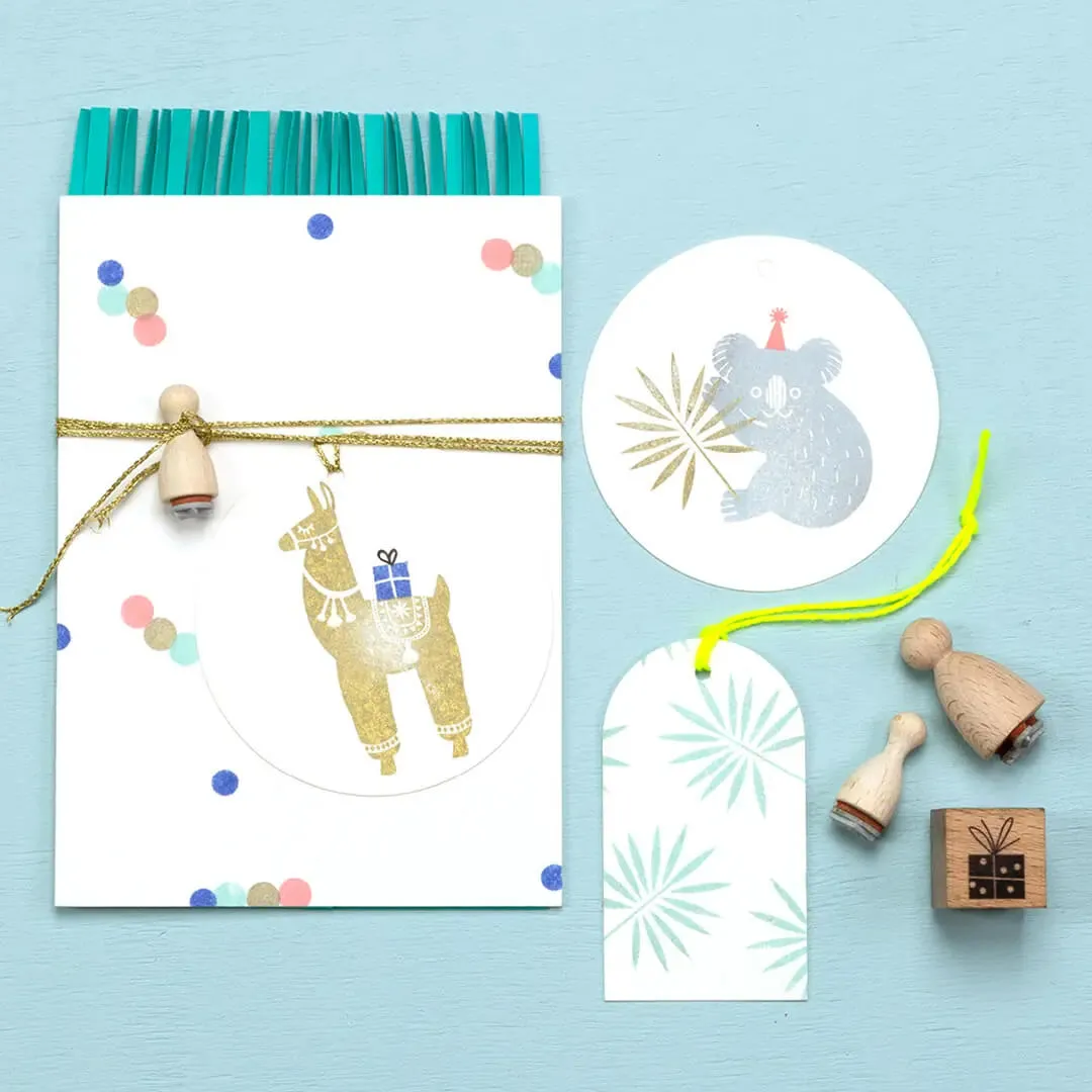 Perlenfischer Lama Stempel 63x32 mm Holz Boho Tiere