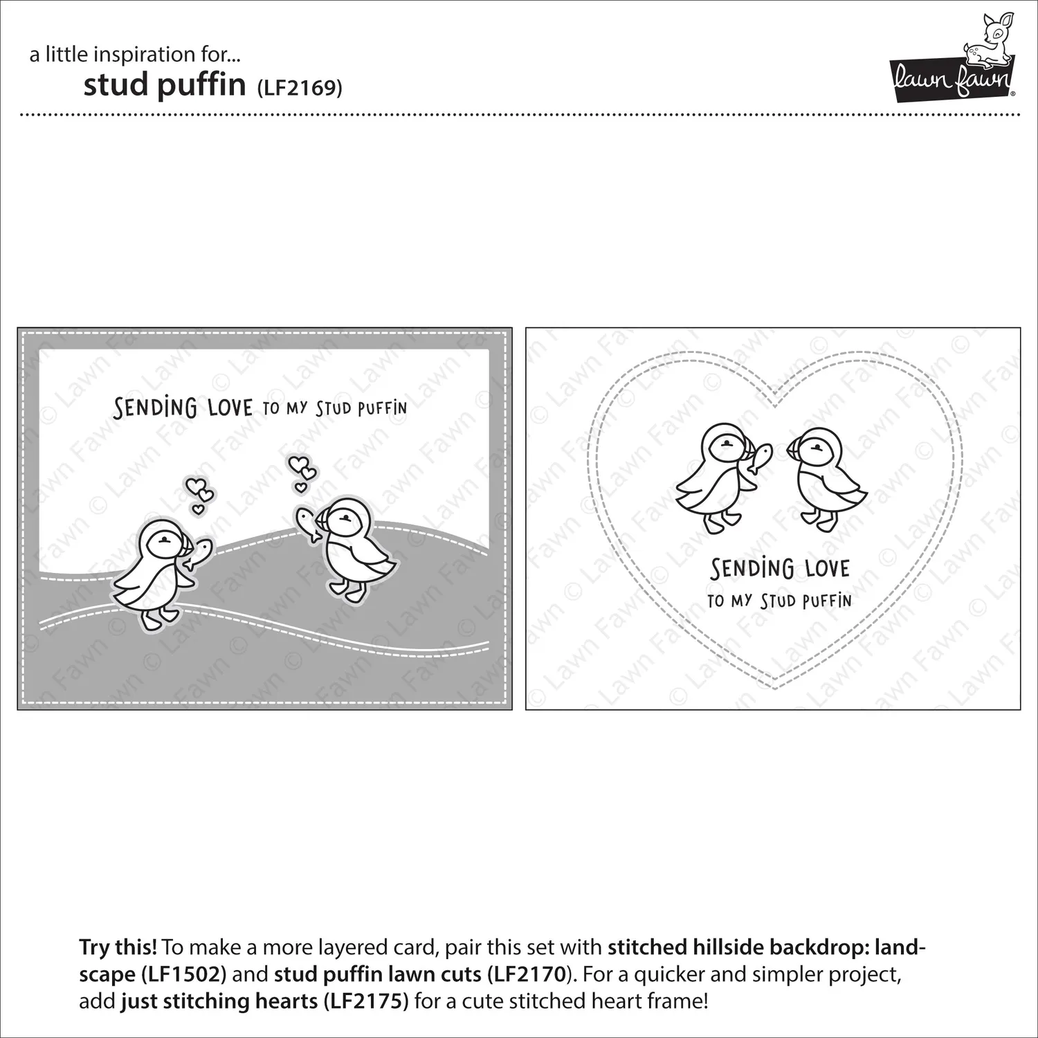 Lawn Fawn Stud Puffin LF2169 Stempelset Valentinstag