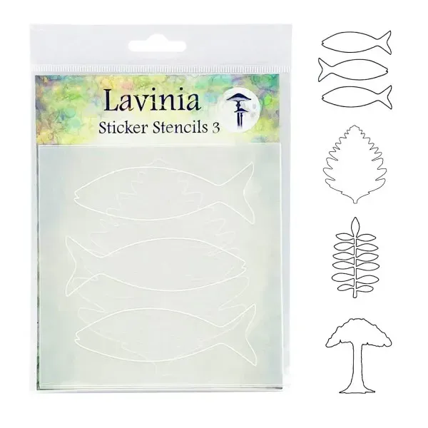 Lavinia-Stamps Sticker Stencils 3 Schablone Fisch Blatt