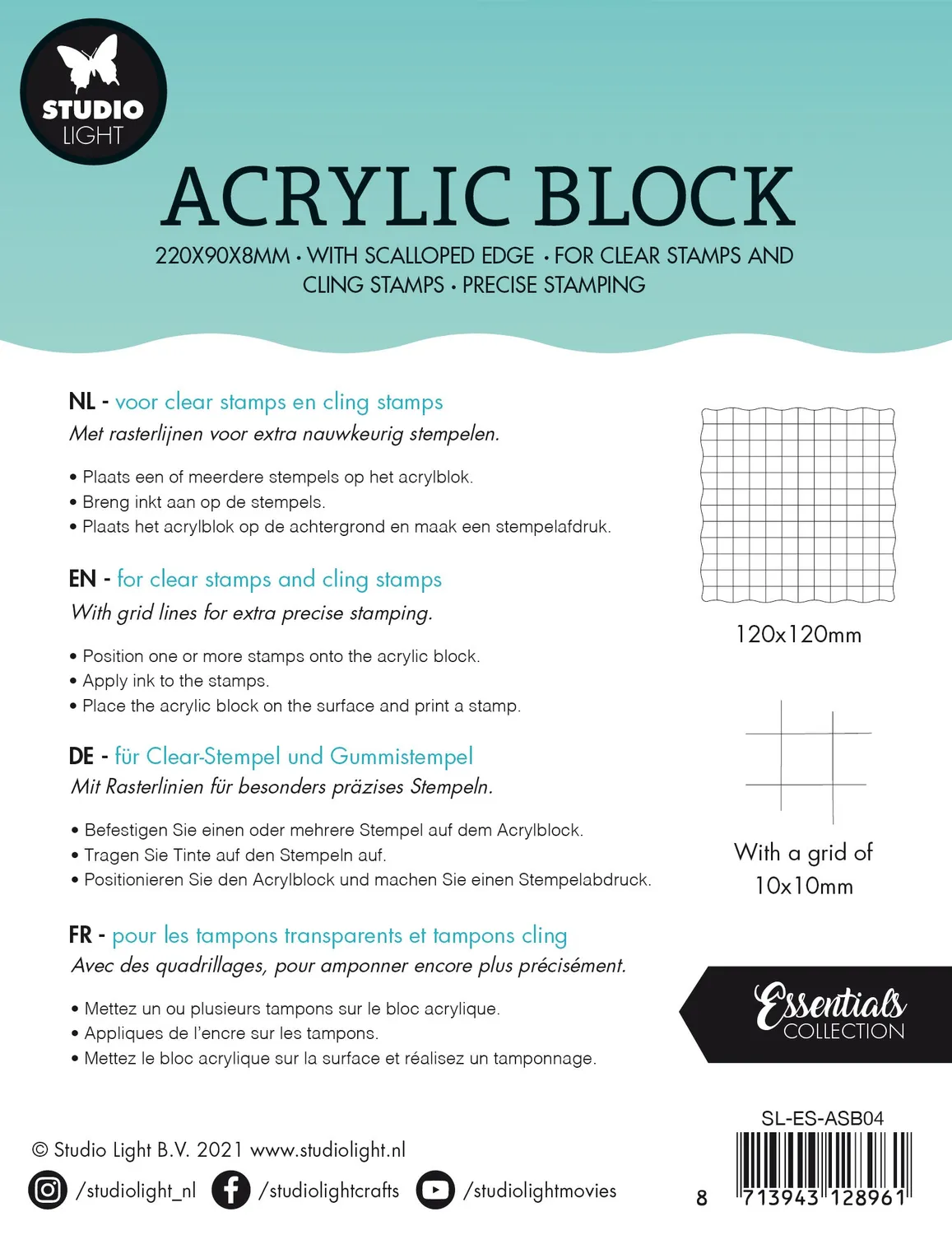 StudioLight Essentials Acrylstempelblock 120x120x8 mm