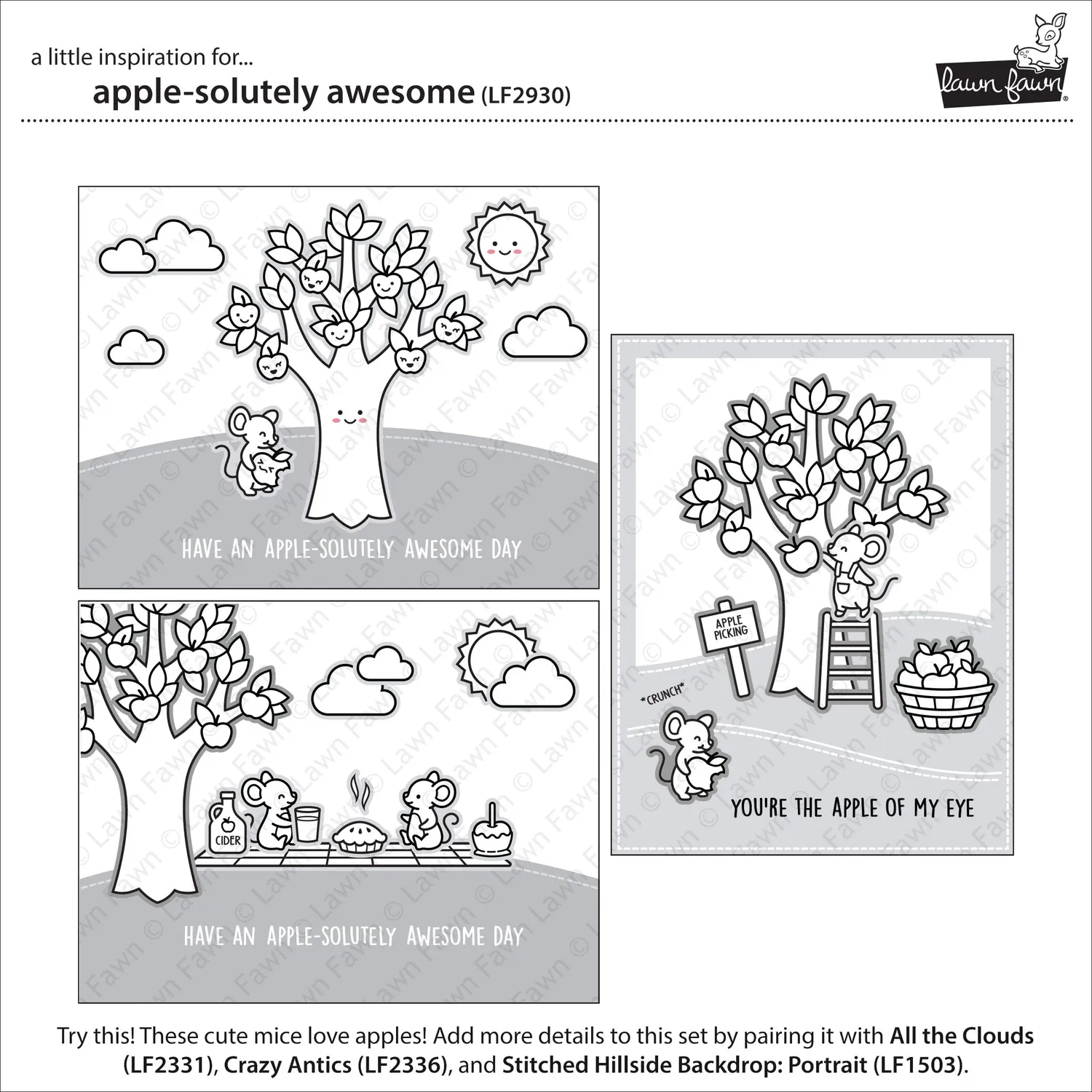 Lawn Fawn Apple-solutely Awesome Clear Stamps Mäuse Herbst