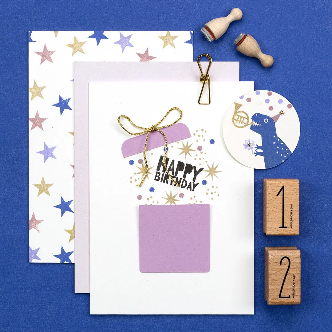 Perlenfischer Happy Birthday 4 Stempel 16x29 mm Geburtstag