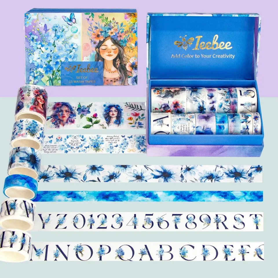 Ieebee Blue Garden Blooms Washi-Tape 13 Rollen Blau Relief