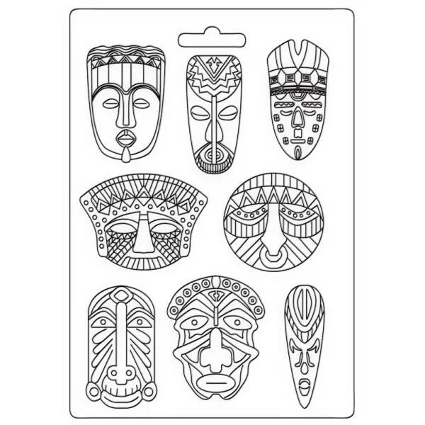 Stamperia Savana Tribal Masks Silikonform A4 Maskenmotiv
