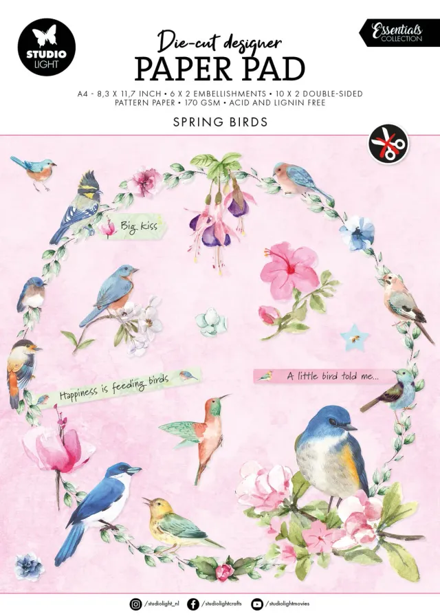 Studio Light Essentials Die-cut Paper Pad Spring birds A4 vorgestanzt