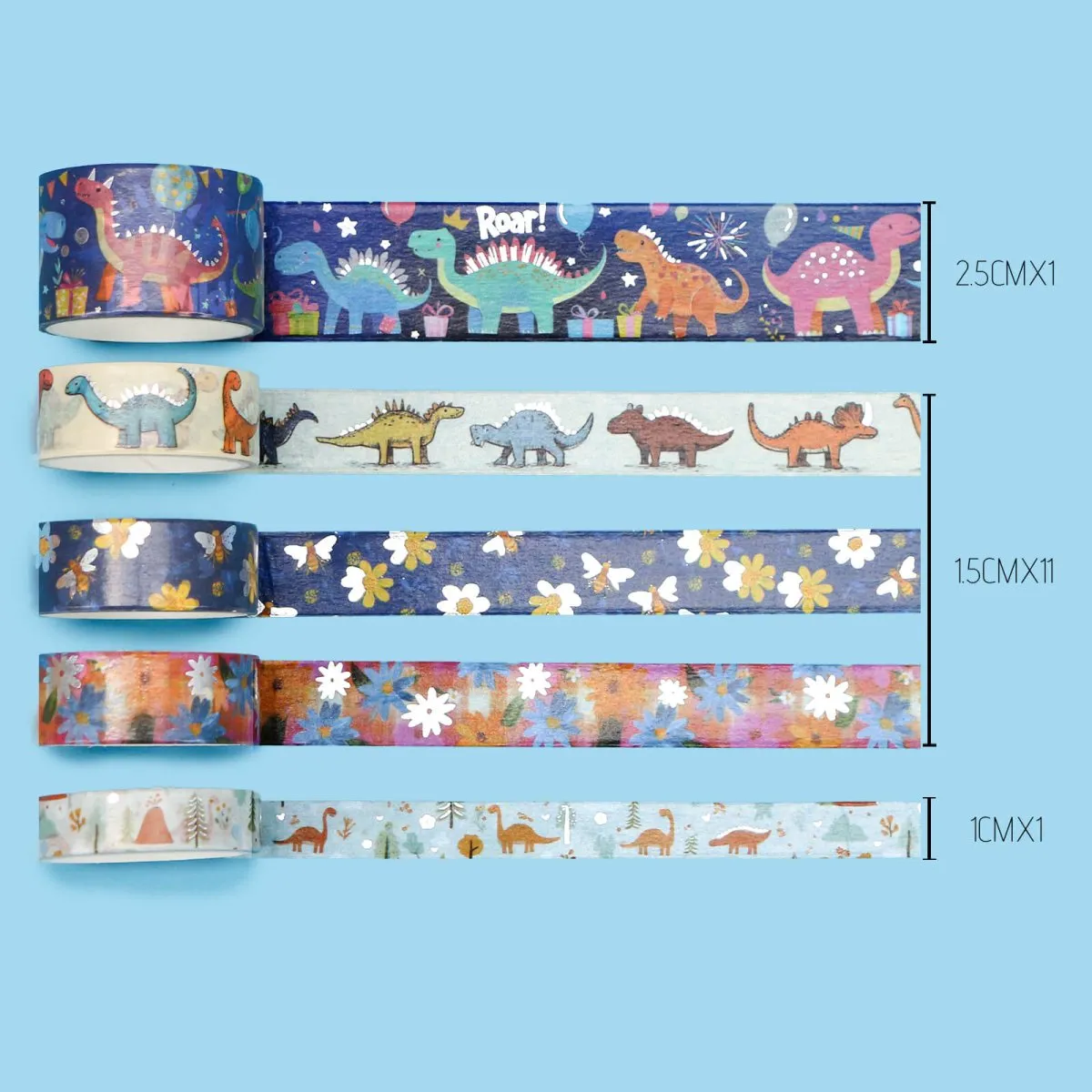 Ieebee Dinosaur Washi Tape Set 13 Rollen Goldakzente