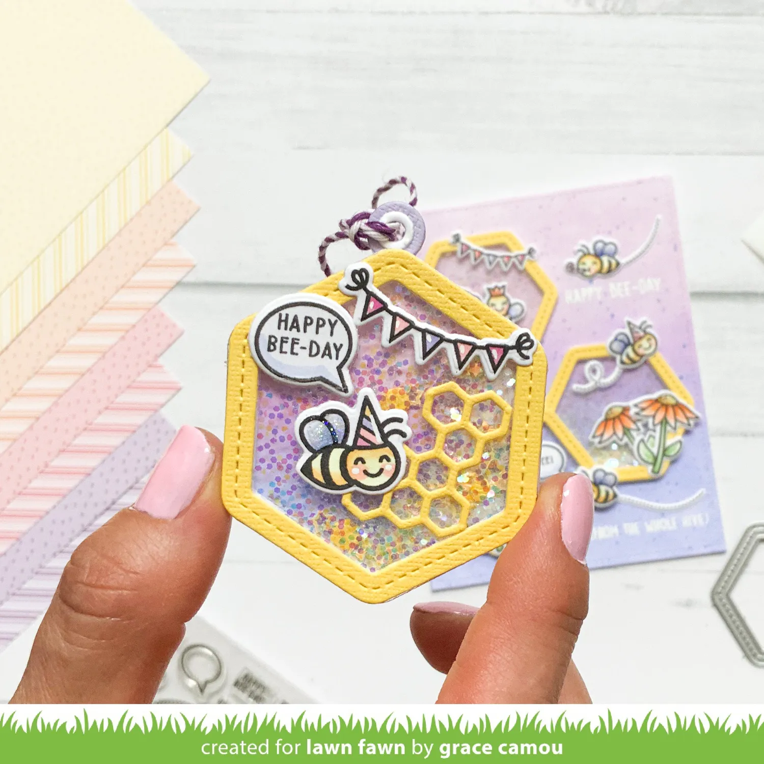 Lawn Fawn Honeycomb Shaker Gift Tag Lawn Cuts Anhänger