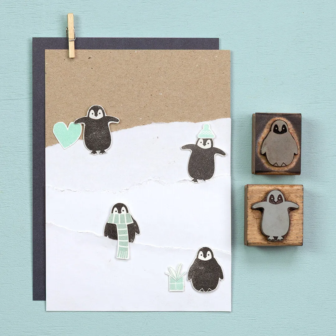 Perlenfischer Pinguinbaby 2 Stempel Holz 25 x 27 mm