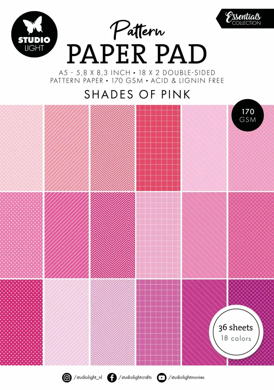 StudioLight Essentials Pattern Paper Pad Rosa 36 Blatt A5
