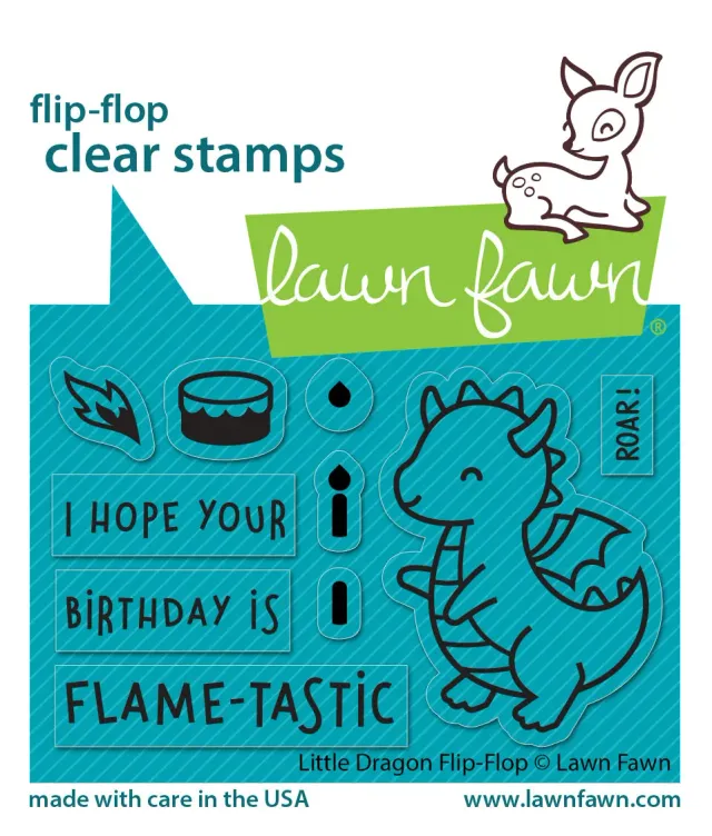 Lawn Fawn Little Dragon Flip-Flop Stempelset Geburtstag