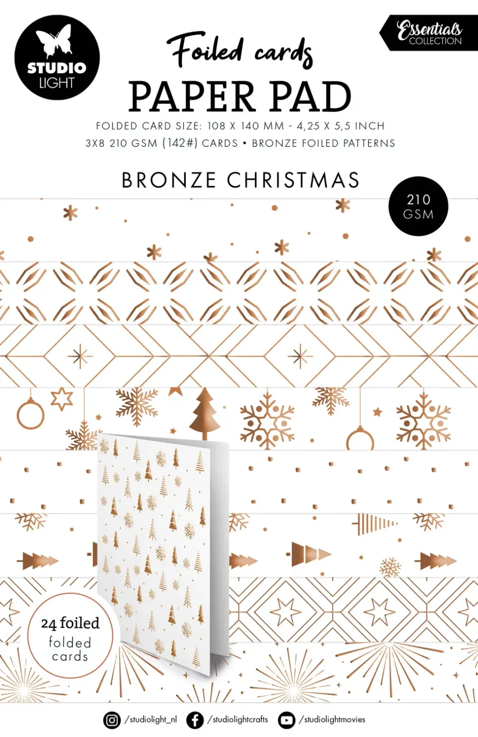 Studio Light Essentials Foiled Cards Bronze Patterns 24 Blatt