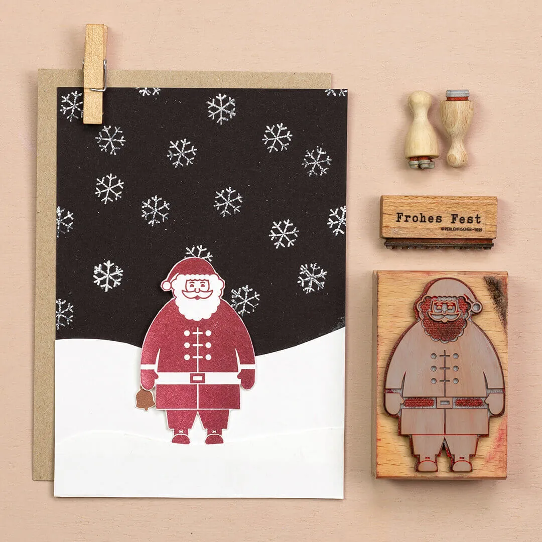 Perlenfischer Weihnachtsmann Stempel 41 x 67 mm Holz