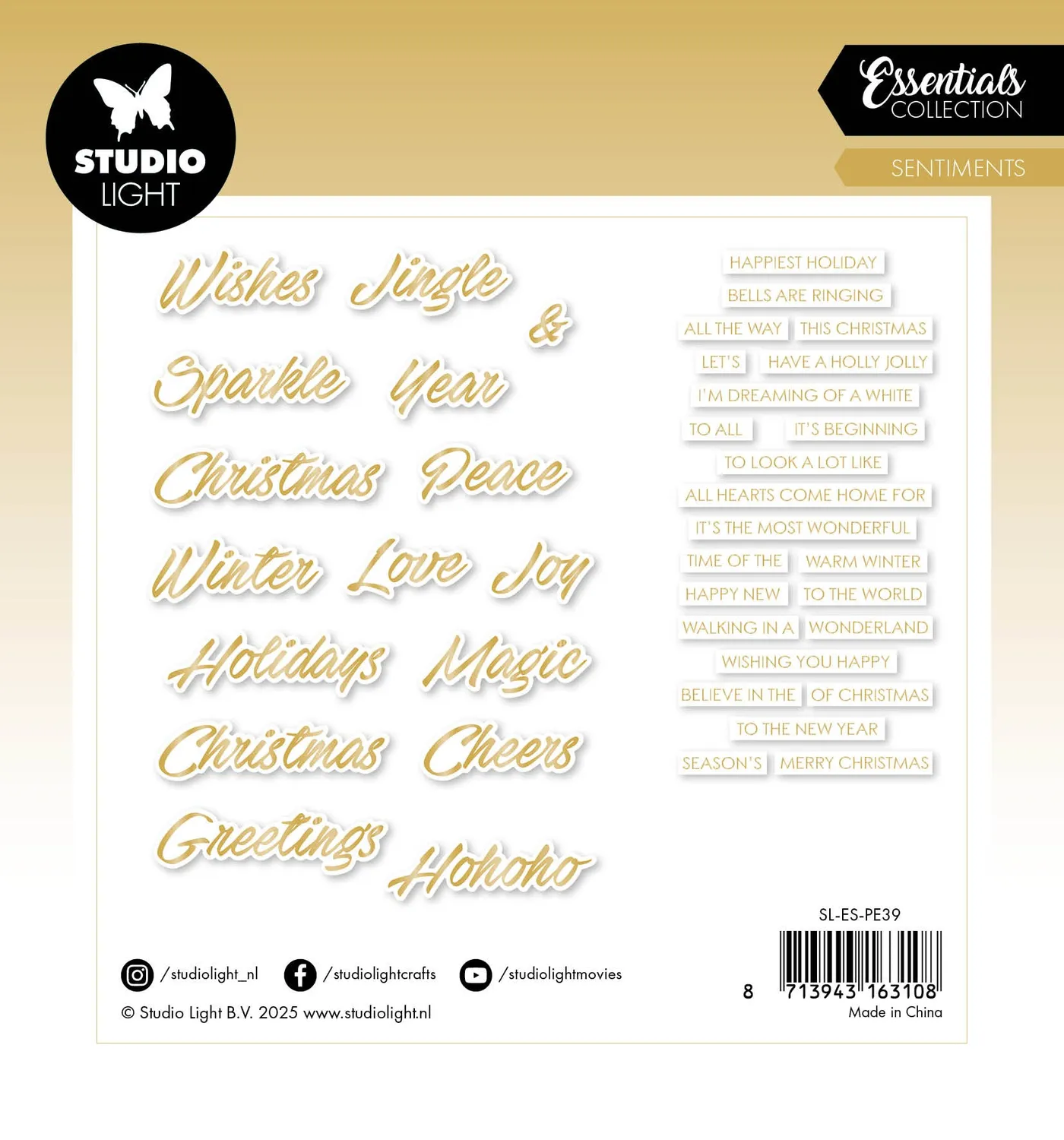 StudioLight Essentials Gold Sentiments Trendy Papierelemente 40 Stück Sprüche