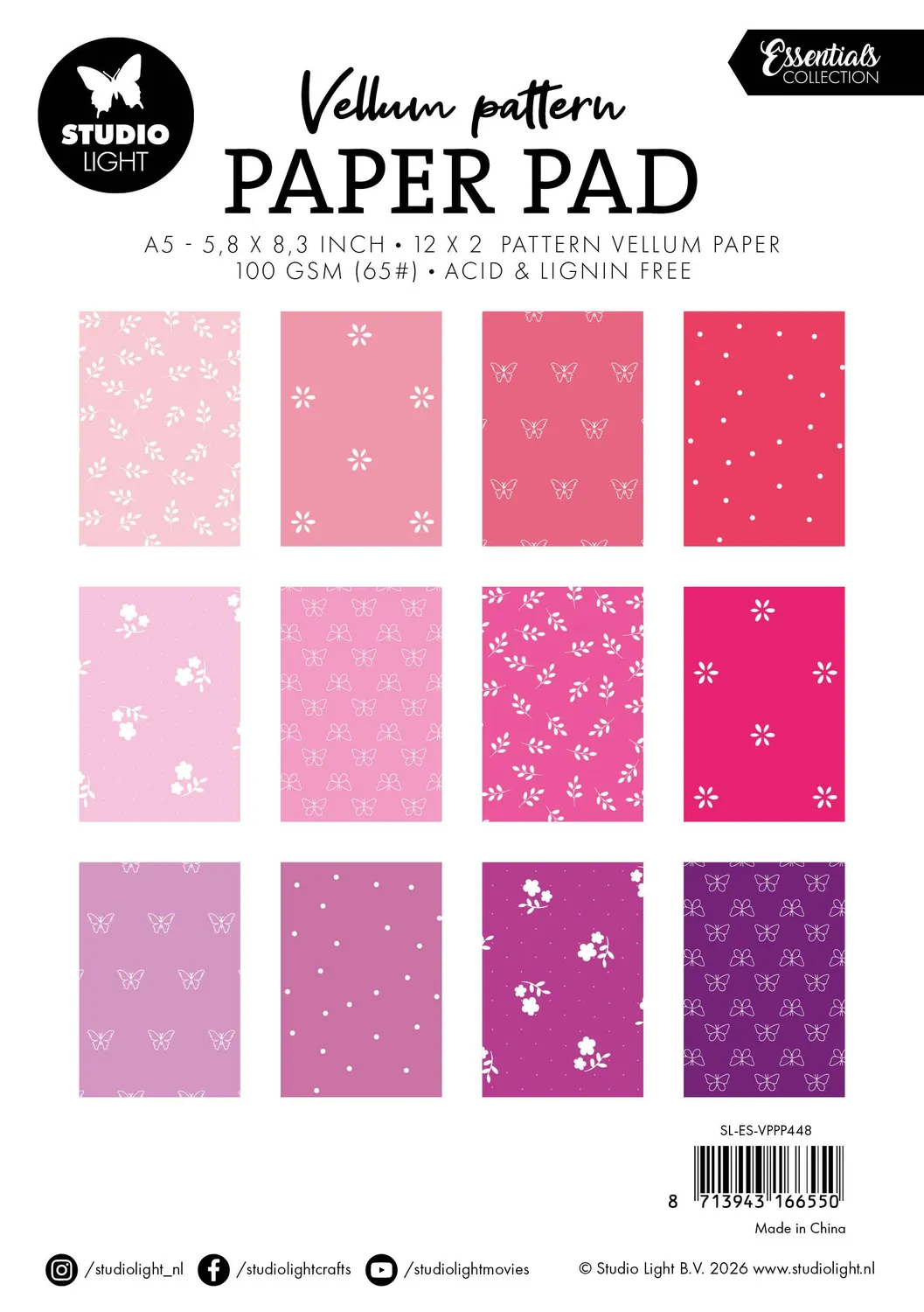 StudioLight Essentials Vellum Papierblock Spring Pink 24 Blatt