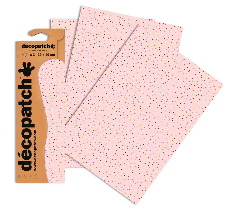 Décopatch C681O Décopatchpapier Punkte 3 Blätter rosa