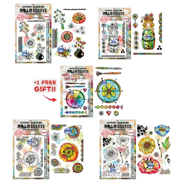 AALL and Create Azoline Lovely Couleurs Stempel-Bundle A6 floral
