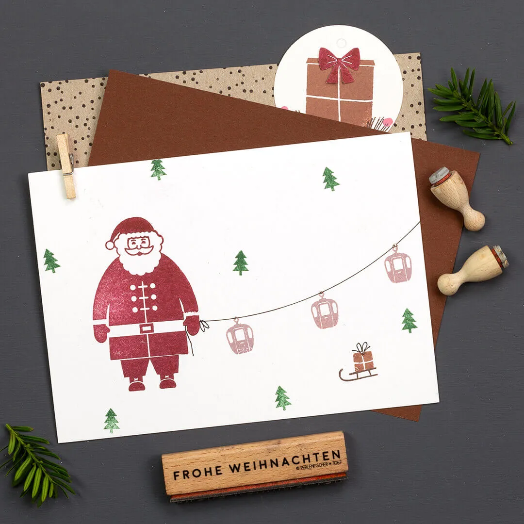 Perlenfischer Weihnachtsmann Stempel 41 x 67 mm Holz