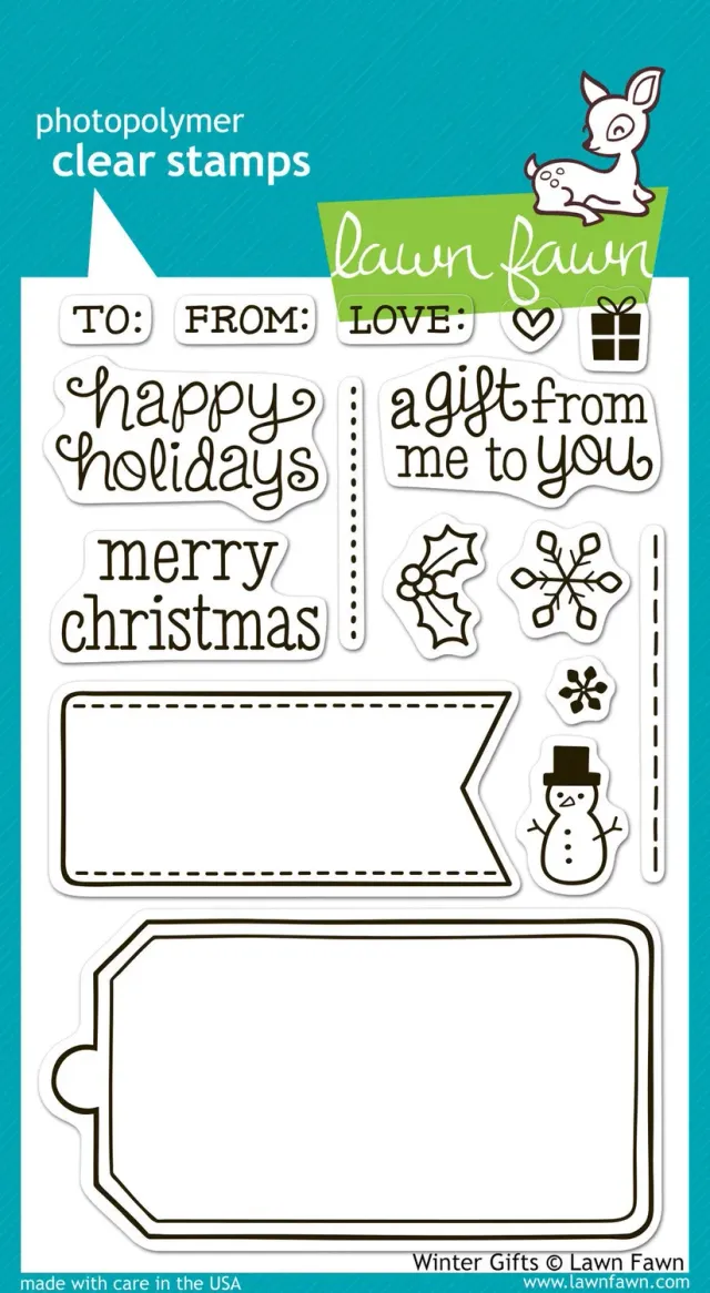 Lawn Fawn Winter Gifts Clear Stamps Geschenkanhänger 16tlg