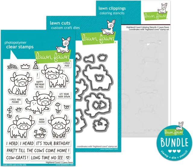 Lawn Fawn Highland Cows Stempelset Bundle mit Stanzen