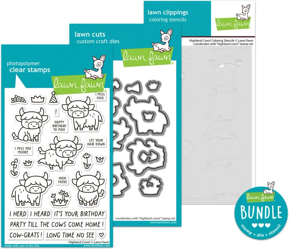 Lawn Fawn Highland Cows Stempelset Bundle mit Stanzen