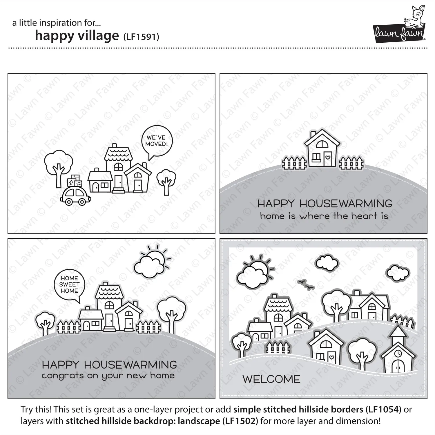 Lawn Fawn Happy Village Stempelset Häuser Einzug