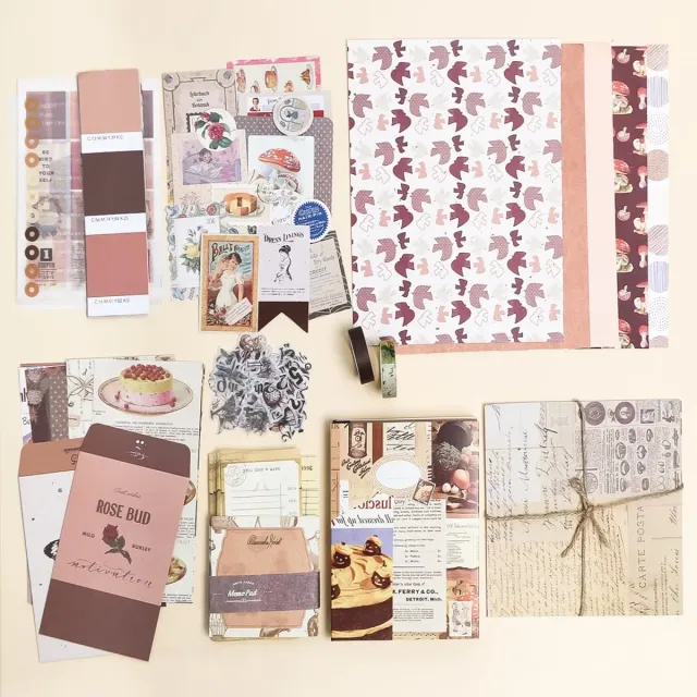Ieebee Vintage Junk Journal Kit 346-teilig Papier Sticker