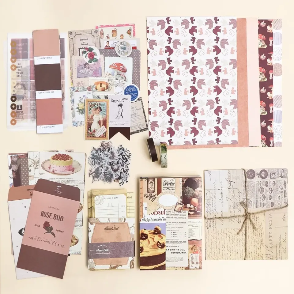 Ieebee Vintage Junk Journal Kit 346-teilig Papier Sticker
