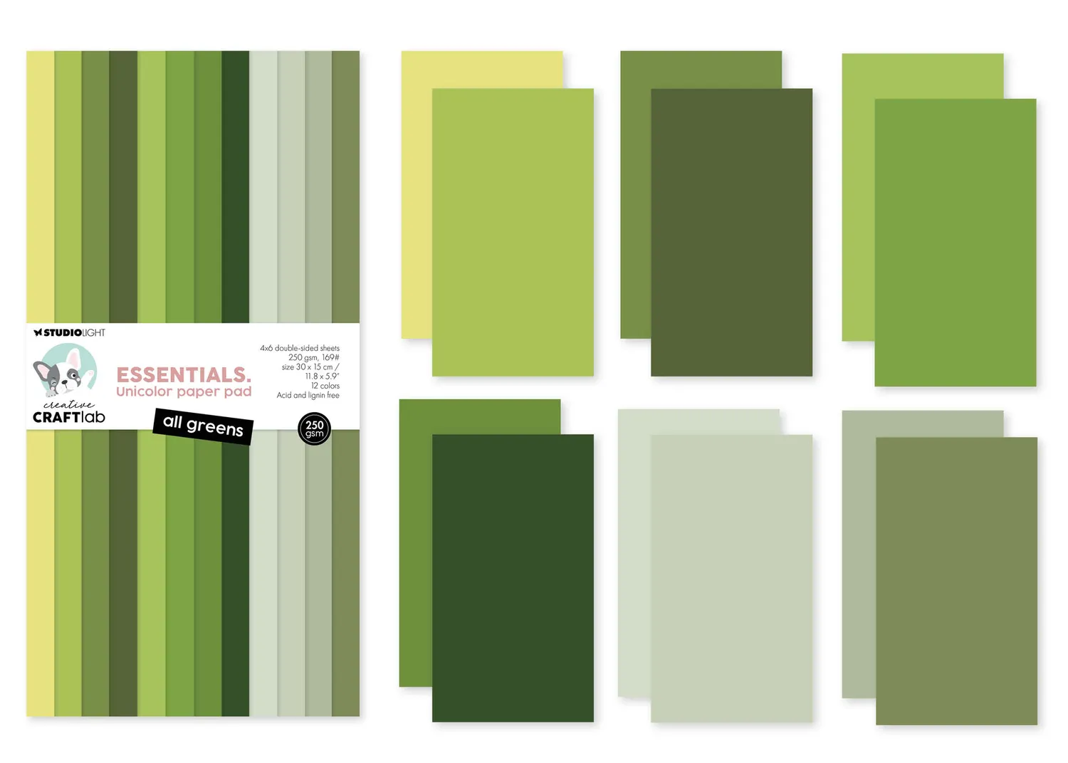 Creative Craftlab Essentials All Greens Papierblock Uni 36 Blatt