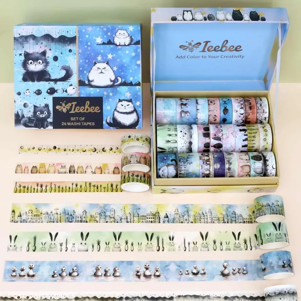 Ieebee Tier Washi Tape 24 Rollen Katze Hund Hase