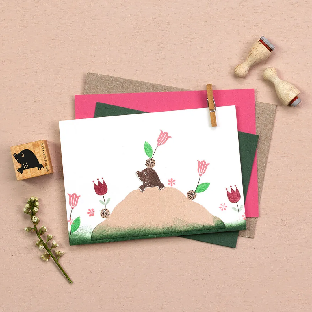 Perlenfischer Maulwurfbaby Stempel 16x13 mm Holz