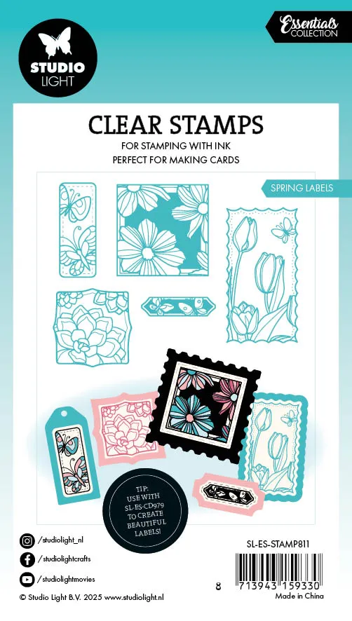 Studio Light Essentials Spring Labels Clear Stamp 74x105 mm
