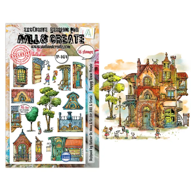 AALL and Create TP-1474 Happy Town People Stempel A5 16-teilig Stadt