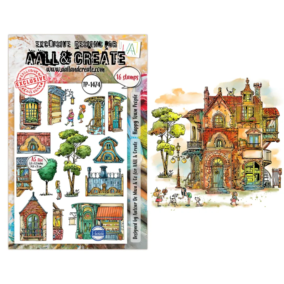 AALL and Create TP-1474 Happy Town People Stempel A5 16-teilig Stadt