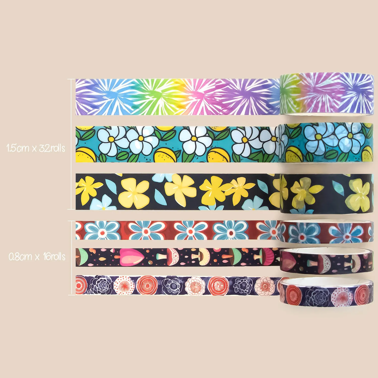 Ieebee Floral Washi Tape Set 48 Rollen Folk Art